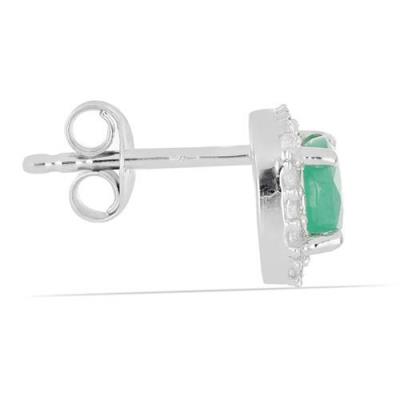 BUY REAL EMERALD GEMSTONE HALO EARRINGS IN 925 STERLING SILVER